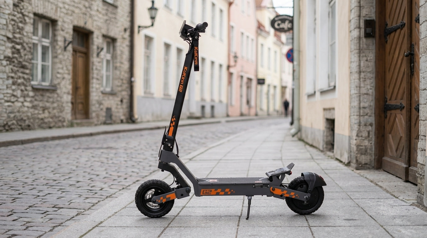 KuKirin electric scooter on a Tallinn street - choosing the right Kugoo KuKirin model